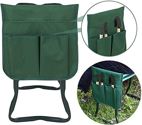 Smartxchoices Folding Garden Kneeler Seat Garden Bench Stool with Handles, Multi-use Pouch, Heavy Duty Yard Gardening Chair with Soft Kneeling Pad,Green