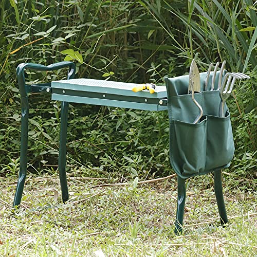 Smartxchoices Folding Garden Kneeler Seat Garden Bench Stool with Handles, Multi-use Pouch, Heavy Duty Yard Gardening Chair with Soft Kneeling Pad,Green