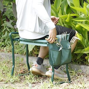 Smartxchoices Folding Garden Kneeler Seat Garden Bench Stool with Handles, Multi-use Pouch, Heavy Duty Yard Gardening Chair with Soft Kneeling Pad,Green