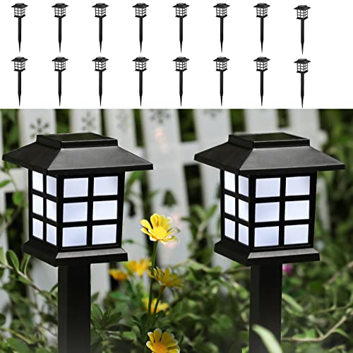 PARTPHONER Solar Outdoor Pathway Lights 16 Pack, Waterproof Garden Walkway Lights Solar Powered, Outside LED Lanscape Lights for Path Yard Patio Lawn Driveway, Cold White 5000K