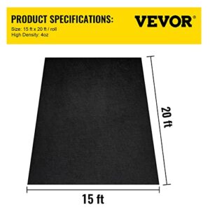 VEVOR Geotextile Landscape, 15ft x 20ft 4 oz Non-Woven PP Drainage 350N Tensile Strength & 440 N Load Capacity, for Ground Cover, Garden Fabric, French Drains, Black