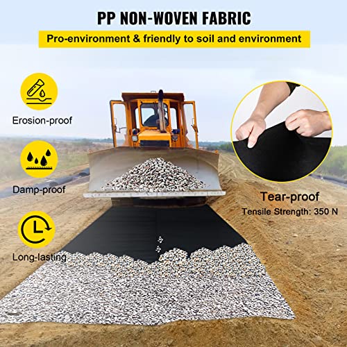 VEVOR Geotextile Landscape, 15ft x 20ft 4 oz Non-Woven PP Drainage 350N Tensile Strength & 440 N Load Capacity, for Ground Cover, Garden Fabric, French Drains, Black