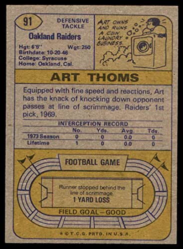 1974 Topps # 91 Art Thoms Oakland Raiders (Football Card) EX/MT Raiders Syracuse