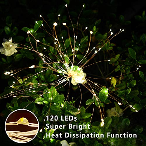 4 PCS Solar Firework Light, Outdoor Solar Garden Decorative Lights 120 LED Powered 40 Copper Wires String DIY Landscape Light for Walkway Pathway Backyard Christmas Decoration Parties (Warm White)
