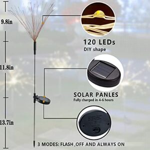 4 PCS Solar Firework Light, Outdoor Solar Garden Decorative Lights 120 LED Powered 40 Copper Wires String DIY Landscape Light for Walkway Pathway Backyard Christmas Decoration Parties (Warm White)