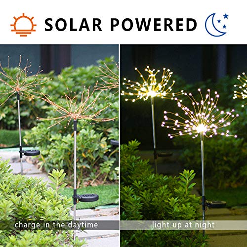 4 PCS Solar Firework Light, Outdoor Solar Garden Decorative Lights 120 LED Powered 40 Copper Wires String DIY Landscape Light for Walkway Pathway Backyard Christmas Decoration Parties (Warm White)