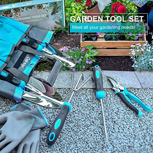 Gardening Tools, Carsolt 7 Piece Heavy Duty Stainless Steel Garden Tools Set with Ergonomic Rubber Handle. Variety of Gardening Hand Tools for Planting Gardening Kit with Gift Box Ideal Garden Gifts