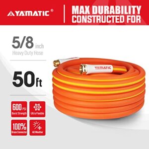 YAMATIC Heavy Duty Garden Hose 5/8 in x 50 ft, Ultra Flexible Water Hose, Drinking Water Safe, All-weather, Lightweight, Burst 600 PSI