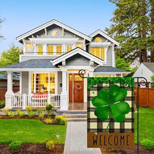 Spring Garden Flag Small Holiday Welcome Garden Flags for Outside, Garden Flags 12x18 Double Sided Burlap Lucky Green Four Leaf Clover Yard Flag Decorations Outdoor