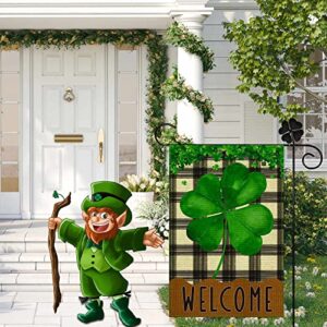 Spring Garden Flag Small Holiday Welcome Garden Flags for Outside, Garden Flags 12x18 Double Sided Burlap Lucky Green Four Leaf Clover Yard Flag Decorations Outdoor