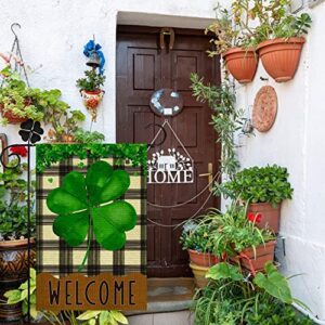 Spring Garden Flag Small Holiday Welcome Garden Flags for Outside, Garden Flags 12x18 Double Sided Burlap Lucky Green Four Leaf Clover Yard Flag Decorations Outdoor