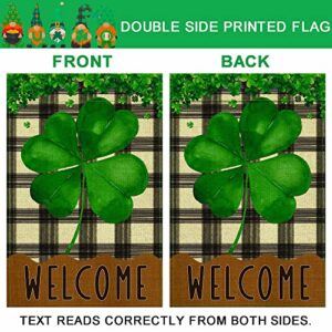 Spring Garden Flag Small Holiday Welcome Garden Flags for Outside, Garden Flags 12x18 Double Sided Burlap Lucky Green Four Leaf Clover Yard Flag Decorations Outdoor