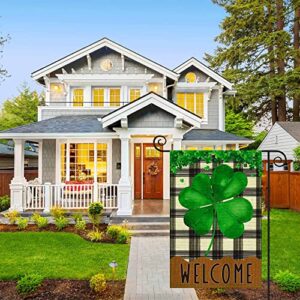 Spring Garden Flag Small Holiday Welcome Garden Flags for Outside, Garden Flags 12x18 Double Sided Burlap Lucky Green Four Leaf Clover Yard Flag Decorations Outdoor