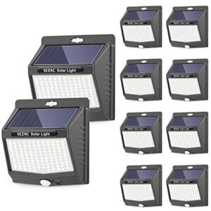 sezac solar outdoor lights [10 pack/3 lighting modes] solar motion sensor security lights ultra-bright, wireless wall lights solar powered for outside patio garden backyard fence stairway (118led)