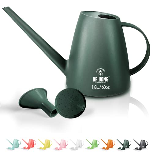 DR.UANG Watering Can for Indoor House Plants Long Spout with Detachable Spray Head Watering Cans for Plant Garden Flower, Water Can for Outdoor Plants 1.8L 60oz 1/2 Gallon (Dark Green)