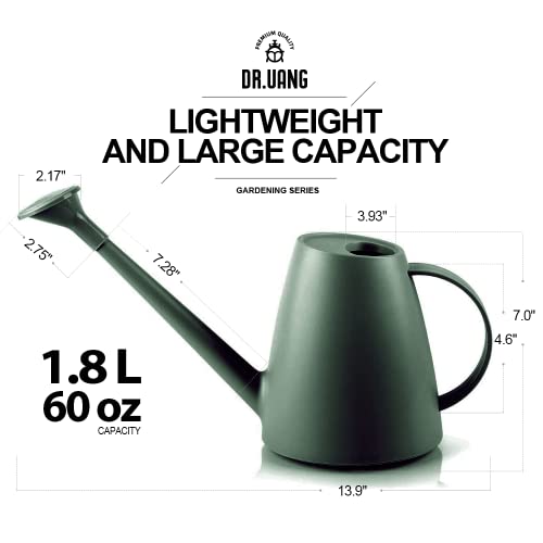 DR.UANG Watering Can for Indoor House Plants Long Spout with Detachable Spray Head Watering Cans for Plant Garden Flower, Water Can for Outdoor Plants 1.8L 60oz 1/2 Gallon (Dark Green)