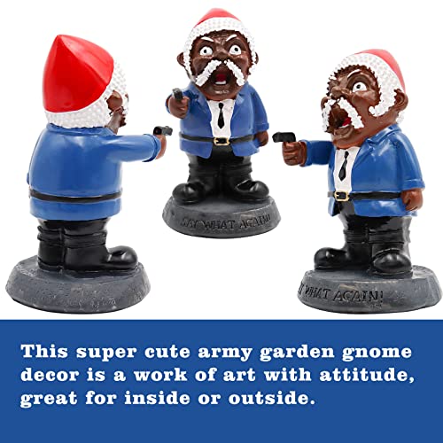 Military Garden Gnomes, Say What Again! Funny War Gnome, Funny Army Gnomes, Resin Soldier Statue, Black Man Gnome, Dwarf Gangster Statue, Novelty Statue for Indoor Outdoor Lawn Yard Decorations