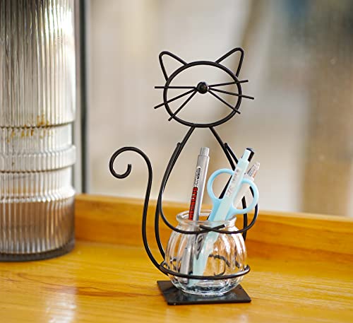 Joyathome Desktop Glass Planter Vase Holder, Metal Cat Plant Terrarium Stand for Plants Creative Decorations for Home Patio Lawn Garden