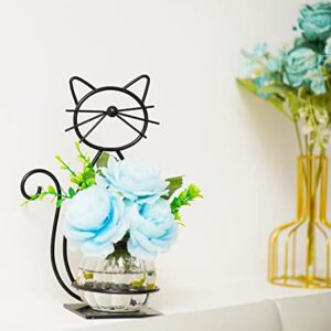 Joyathome Desktop Glass Planter Vase Holder, Metal Cat Plant Terrarium Stand for Plants Creative Decorations for Home Patio Lawn Garden