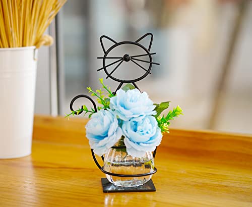 Joyathome Desktop Glass Planter Vase Holder, Metal Cat Plant Terrarium Stand for Plants Creative Decorations for Home Patio Lawn Garden