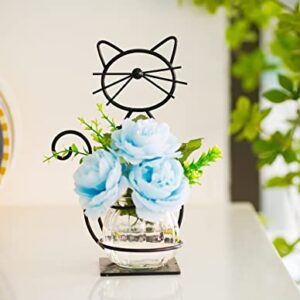 Joyathome Desktop Glass Planter Vase Holder, Metal Cat Plant Terrarium Stand for Plants Creative Decorations for Home Patio Lawn Garden