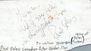 paul soles canadian actor spiderman tv autographed signed index card jsa coa