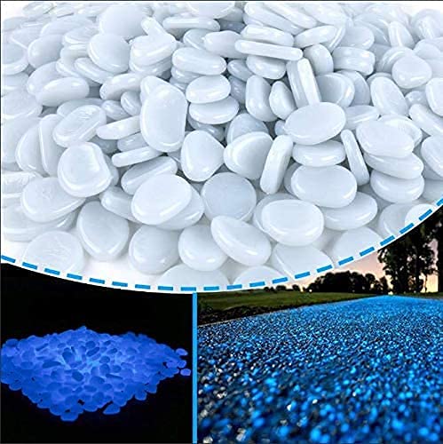 HTWNK 1000pcs Glowing Rocks Glow in The Dark Pebbles for Outdoor Decor, Garden, Patio, Lawn,(Blue)