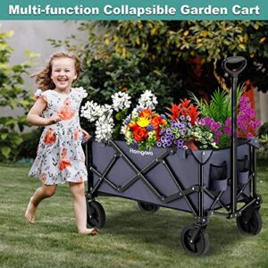 Homgava Collapsible Folding Wagon Cart,Outdoor Beach Wagon,Heavy Duty Garden Cart with All Terrain Wheels,Portable Large Capacity Utility Wagon for Camping Fishing Sports Shopping, Grey