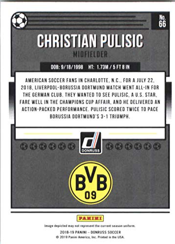 2018-19 Panini Donruss Soccer #66 Christian Pulisic Borussia Dortmund Official Panini 2018-2019 Futbol Trading Card