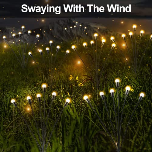 Starburst Swaying Solar Lights,8 LED Light Bulbs,Decorative Solar Garden Lights,Outdoor Waterproof Firefly Path Lights for Pathway Yard Patio Landscape, Fun Flowing in Wind-Bright Warm White (3 Packs)