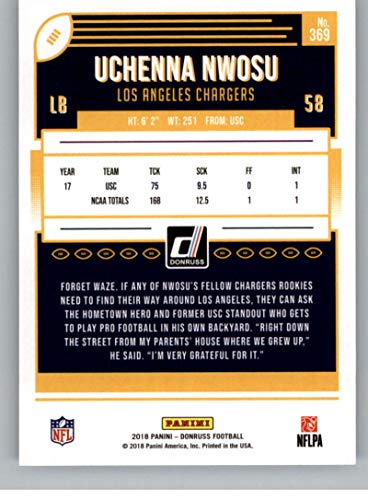 2018 Donruss Football #369 Uchenna Nwosu RC Rookie Card Los Angeles Chargers Rookie Official NFL Trading Card