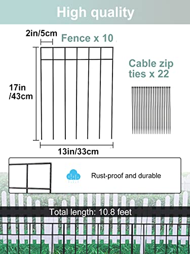 10 Pack Animal Barrier Fence- 17 in (H) × 10.8 Ft (L) Firm No Dig Fence Defence Rustproof Metal Dog Rabbits Fence Blocker with Cable Zip Ties for Outdoor Garden Patio