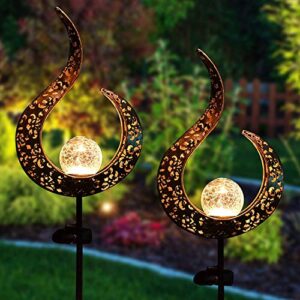 joiedomi 2 pack solar crackle glass globe stake lights, solar powered garden decorations, pathway lights outdoor waterproof for walkway, pathway, yard, lawn, patio or courtyard