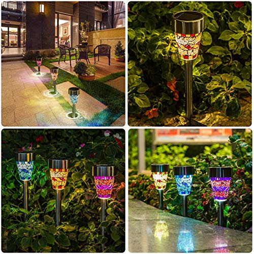 Solar Garden Lights Outdoor - Adecorty Solar Garden Stake Lights 3 Color Solar Path Lights, Landscape Lights for Garden Path Walkway Patio Lawn Outdoor Christmas Halloween Decorations, 3 Pack