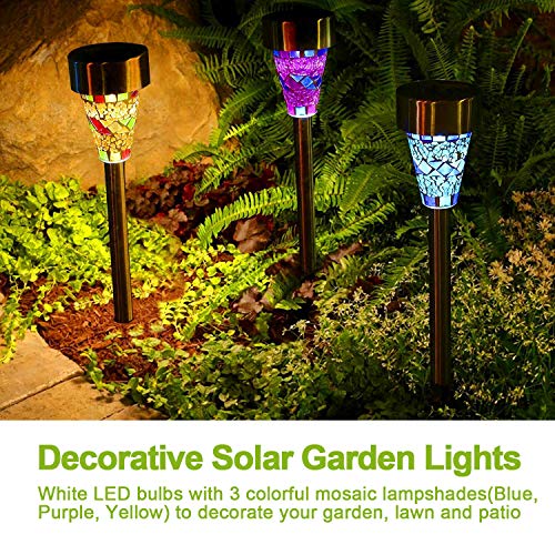 Solar Garden Lights Outdoor - Adecorty Solar Garden Stake Lights 3 Color Solar Path Lights, Landscape Lights for Garden Path Walkway Patio Lawn Outdoor Christmas Halloween Decorations, 3 Pack