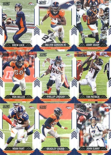 2021 Score Veterans Denver Broncos Team Set of 9 Cards: Drew Lock(#215), Melvin Gordon III(#216), Jerry Jeudy(#217), Von Miller(#218), Phillip Lindsay(#219), Tim Patrick(#220), Noah Fant(#221), Bradley Chubb(#222), John Elway(#223)