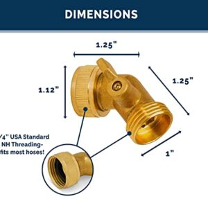 Morvat 45 Degree Solid Brass Water Hose Elbow, Garden Hose Kink Protector with ON/OFF Shutoff Valve, Female to Male RV Spigot & Faucet Adapter & Pipe Fitting Connector, Includes Extra Rubber Washers