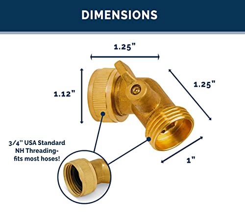 Morvat 45 Degree Solid Brass Water Hose Elbow, Garden Hose Kink Protector with ON/OFF Shutoff Valve, Female to Male RV Spigot & Faucet Adapter & Pipe Fitting Connector, Includes Extra Rubber Washers