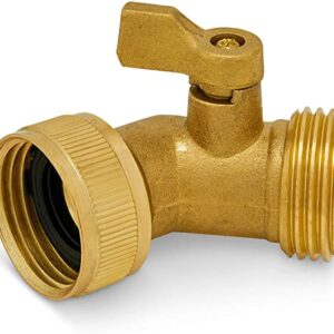 Morvat 45 Degree Solid Brass Water Hose Elbow, Garden Hose Kink Protector with ON/OFF Shutoff Valve, Female to Male RV Spigot & Faucet Adapter & Pipe Fitting Connector, Includes Extra Rubber Washers