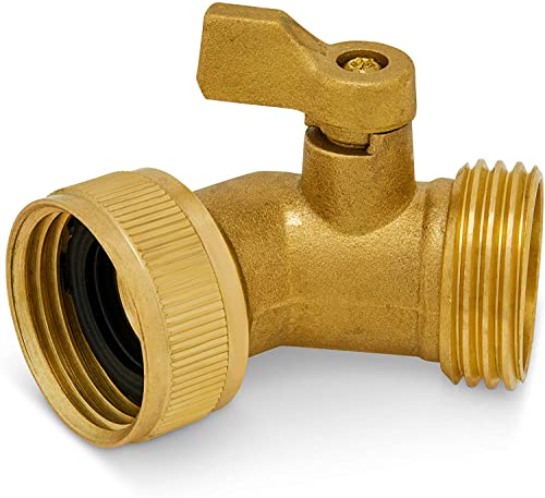 Morvat 45 Degree Solid Brass Water Hose Elbow, Garden Hose Kink Protector with ON/OFF Shutoff Valve, Female to Male RV Spigot & Faucet Adapter & Pipe Fitting Connector, Includes Extra Rubber Washers