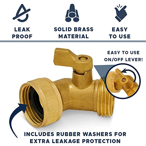 Morvat 45 Degree Solid Brass Water Hose Elbow, Garden Hose Kink Protector with ON/OFF Shutoff Valve, Female to Male RV Spigot & Faucet Adapter & Pipe Fitting Connector, Includes Extra Rubber Washers