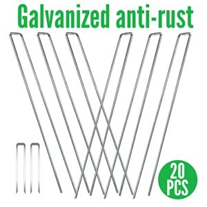 HOMBEMO 20Pcs 12 inch Garden Stakes Galvanized Landscape Staples U Shaped Stakes for Outdoor Irrigation Hoses, Artificial Turf Nails, Fixed Fences and Tents