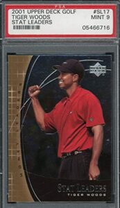 tiger woods 2001 upper deck stat leaders golf card #sl17 graded psa 9 mint