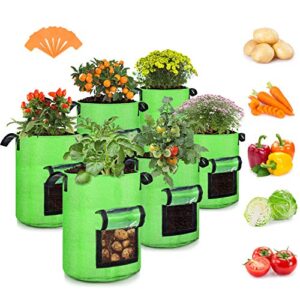10 gallon potato grow bags, 6 pack, two-sides window garden planting bag with durable handle, thickened nonwoven fabric pots vegetable grow bags for tomato, carrot, onion, fruits, flower