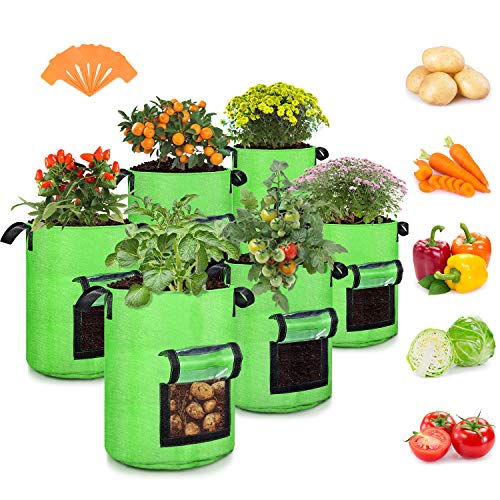 10 Gallon Potato Grow Bags, 6 Pack, Two-Sides Window Garden Planting Bag with Durable Handle, Thickened Nonwoven Fabric Pots Vegetable Grow Bags for Tomato, Carrot, Onion, Fruits, Flower