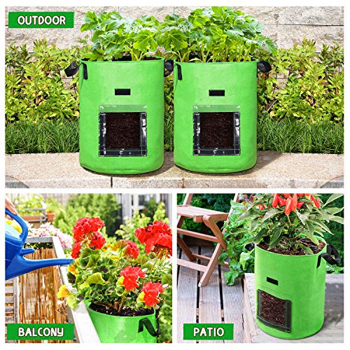 10 Gallon Potato Grow Bags, 6 Pack, Two-Sides Window Garden Planting Bag with Durable Handle, Thickened Nonwoven Fabric Pots Vegetable Grow Bags for Tomato, Carrot, Onion, Fruits, Flower