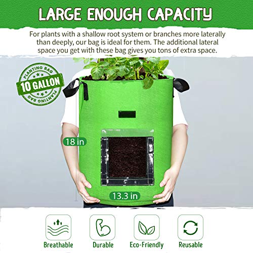 10 Gallon Potato Grow Bags, 6 Pack, Two-Sides Window Garden Planting Bag with Durable Handle, Thickened Nonwoven Fabric Pots Vegetable Grow Bags for Tomato, Carrot, Onion, Fruits, Flower