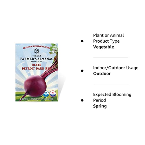 The Old Farmer's Almanac Heirloom Beet Seeds (Detroit Dark Red) - Approx 360 Seeds - Non-GMO, Open Pollinated, USA Origin