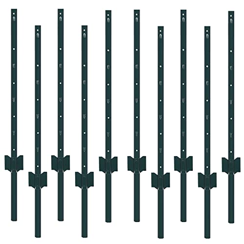 Toriexon 10 Packs Fence Posts 4Feet, Heavy Duty Metal Fence Post with U-Channel, Steel Fence U-Post for Holding Garden Wire Fence, Corner Anchor Posts etc.