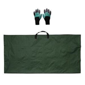 ruafox garden leaf tarp with handles converts into reusable yard waste bag 56.5” l x 56“ w – comes with claw garden gloves